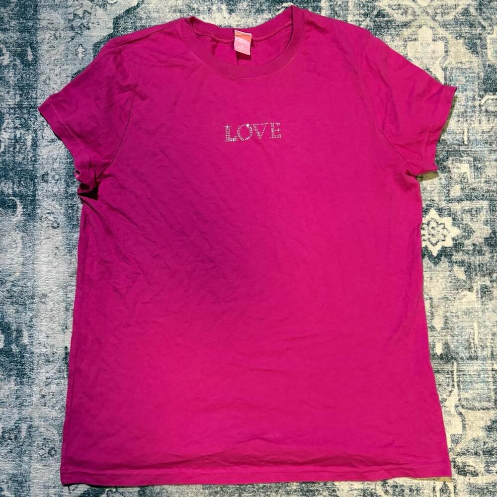 Victoria's Secret Love T-Shirt Size XL Magenta Rhinestone